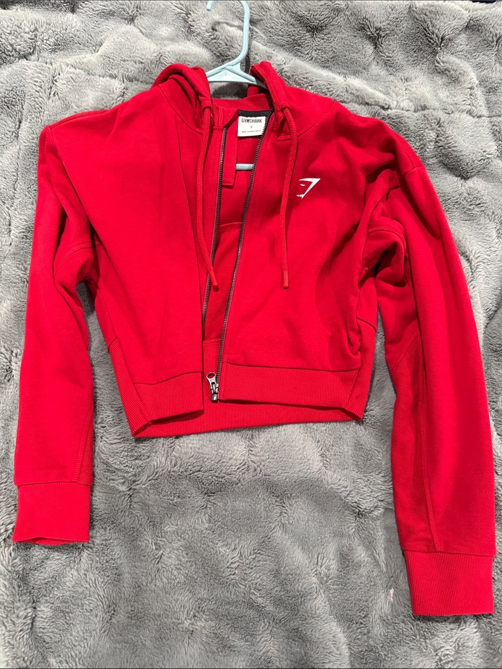 Gymshark Red Cropped Zip Hoodie with Logo